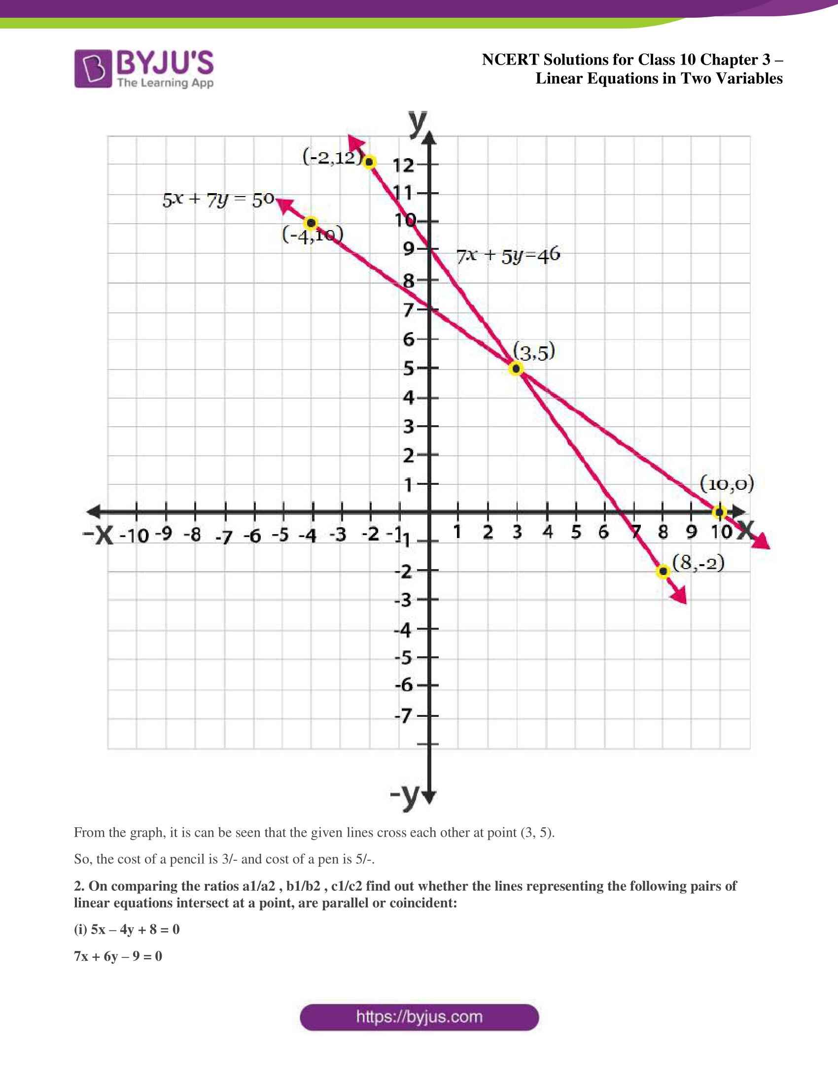 NCERT Solutions for Class 10 Chapter 3 Linear Equations in Two Variables