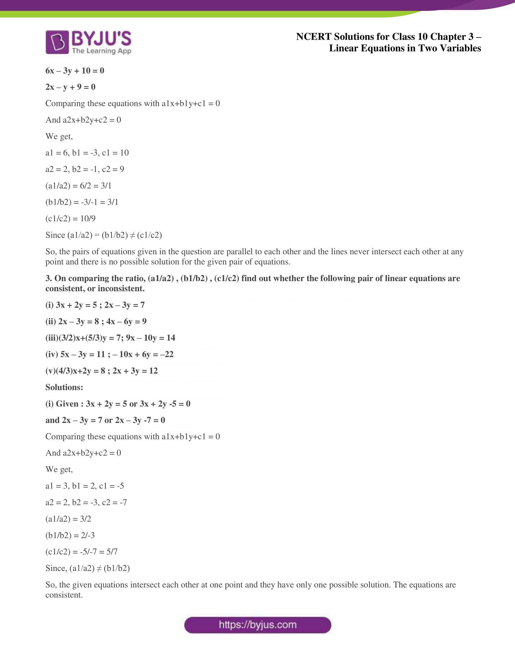 NCERT Solutions for Class 10 Chapter 3 Linear Equations in Two Variables