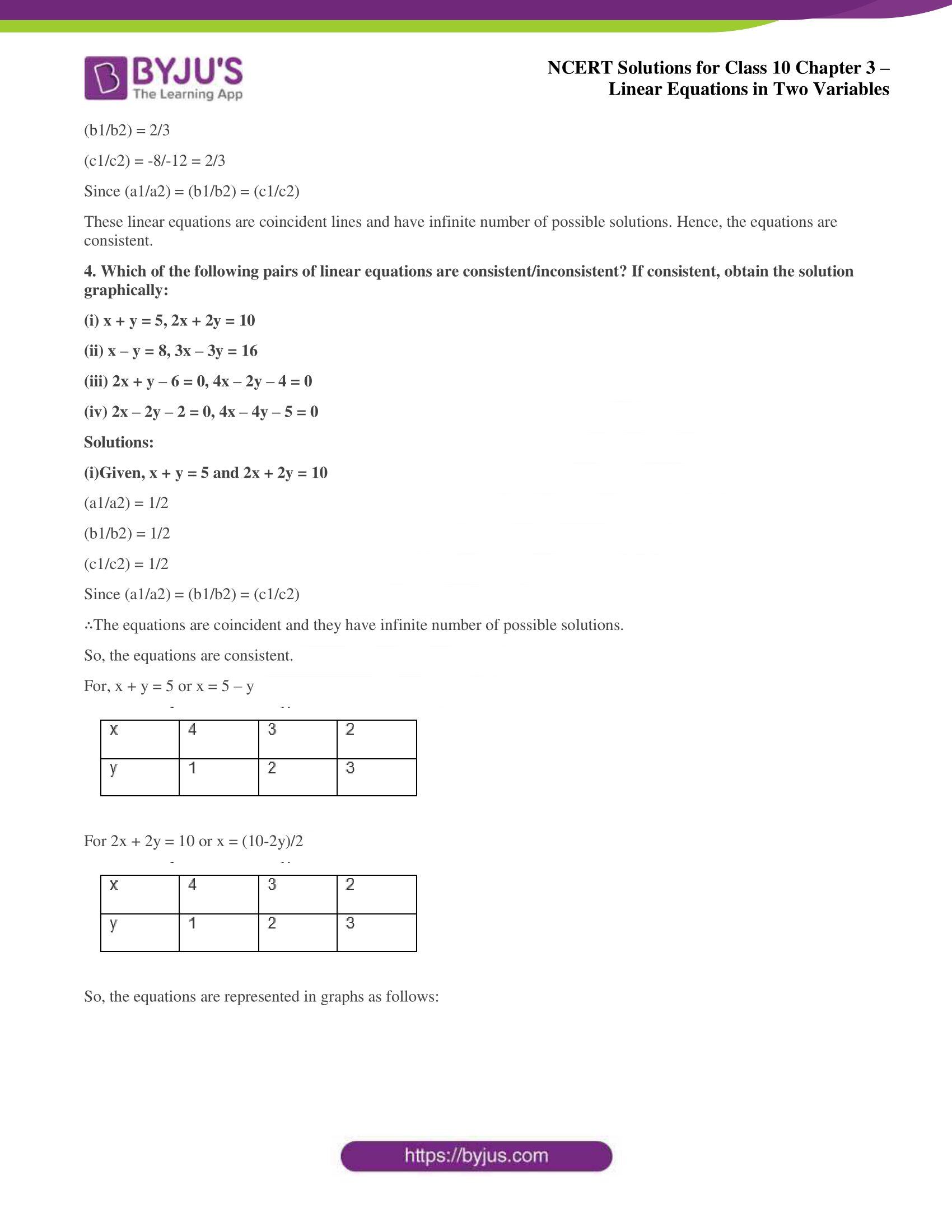 NCERT Solutions for Class 10 Chapter 3 Linear Equations in Two Variables