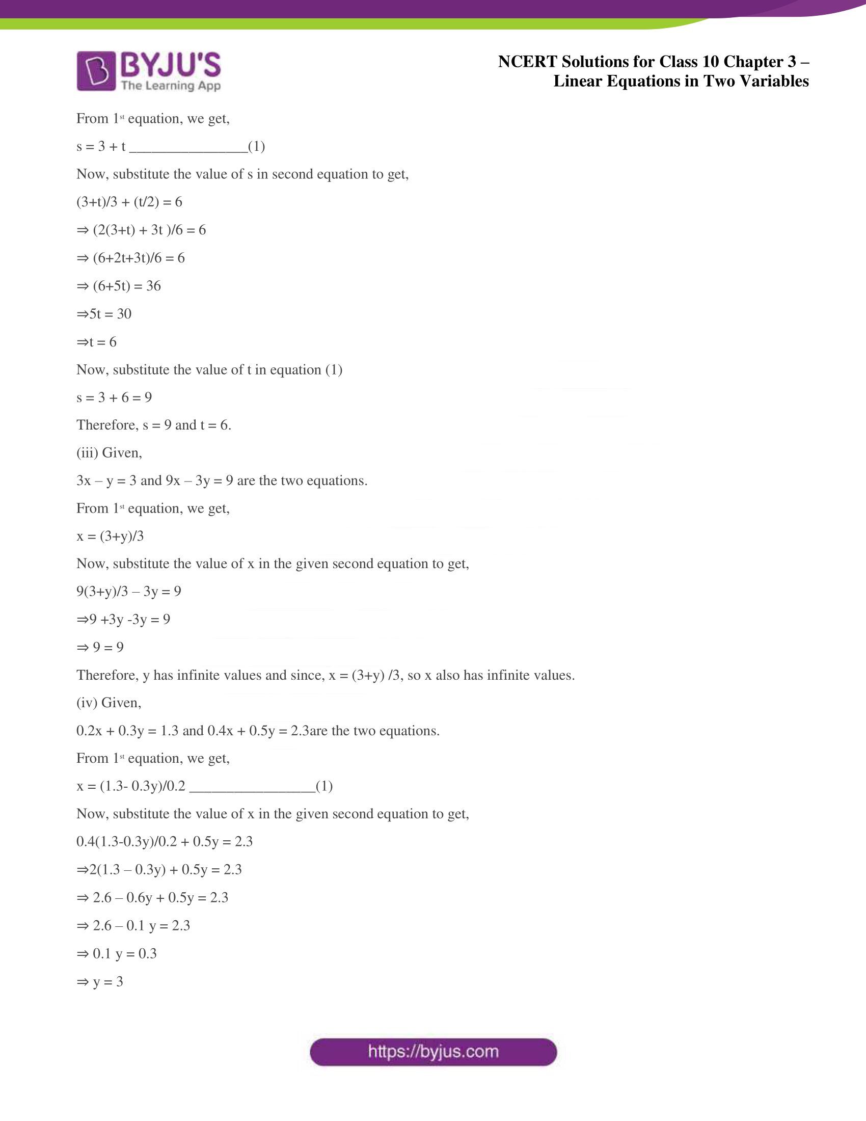 NCERT Solutions for Class 10 Chapter 3 Linear Equations in Two Variables