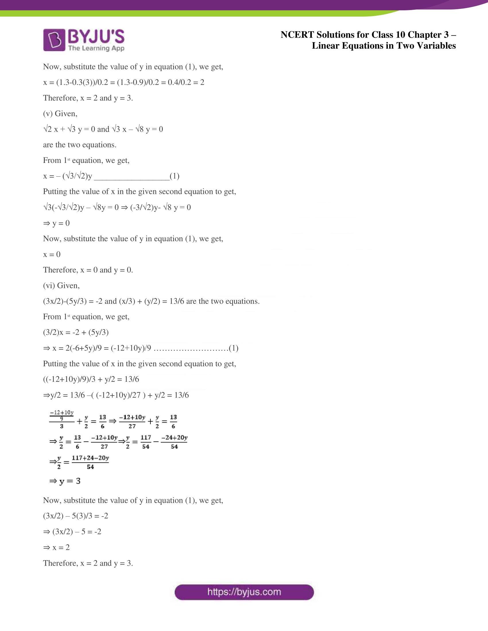 NCERT Solutions for Class 10 Chapter 3 Linear Equations in Two Variables