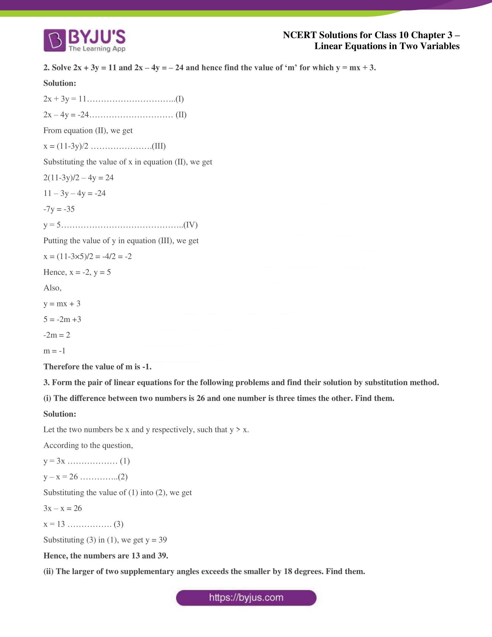 NCERT Solutions for Class 10 Chapter 3 Linear Equations in Two Variables