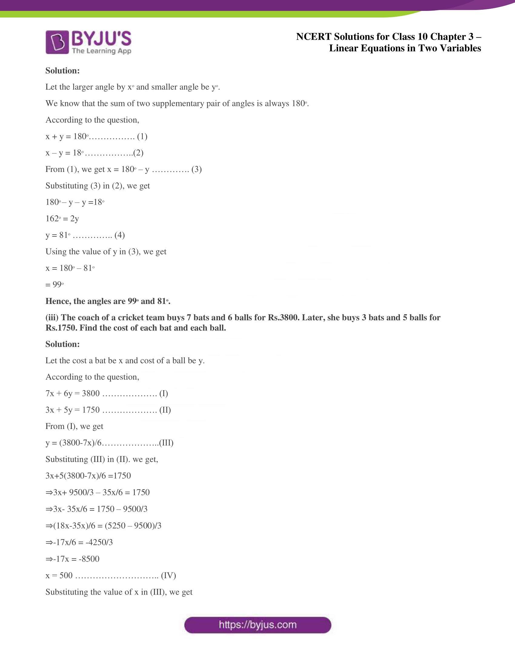 NCERT Solutions for Class 10 Chapter 3 Linear Equations in Two Variables