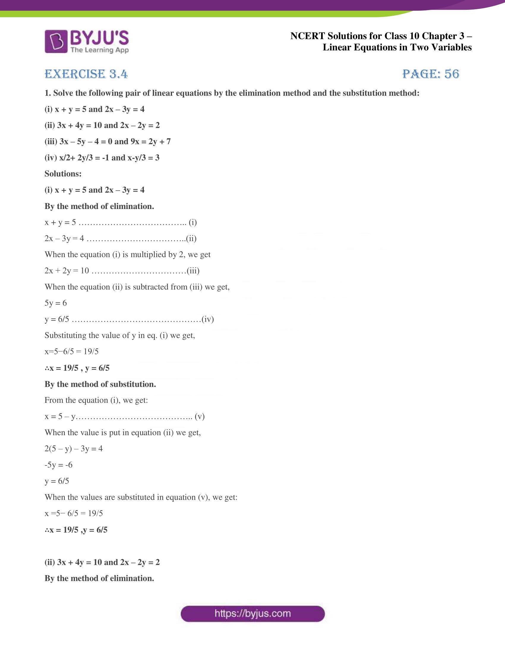 NCERT Solutions for Class 10 Chapter 3 Linear Equations in Two Variables