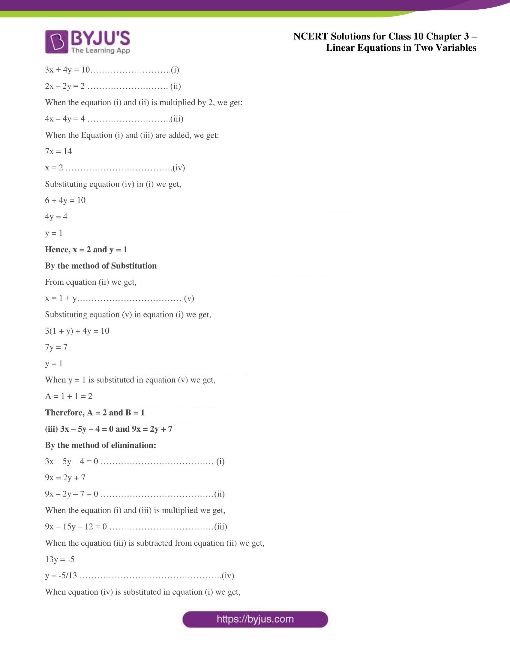 NCERT Solutions for Class 10 Chapter 3 Linear Equations in Two Variables