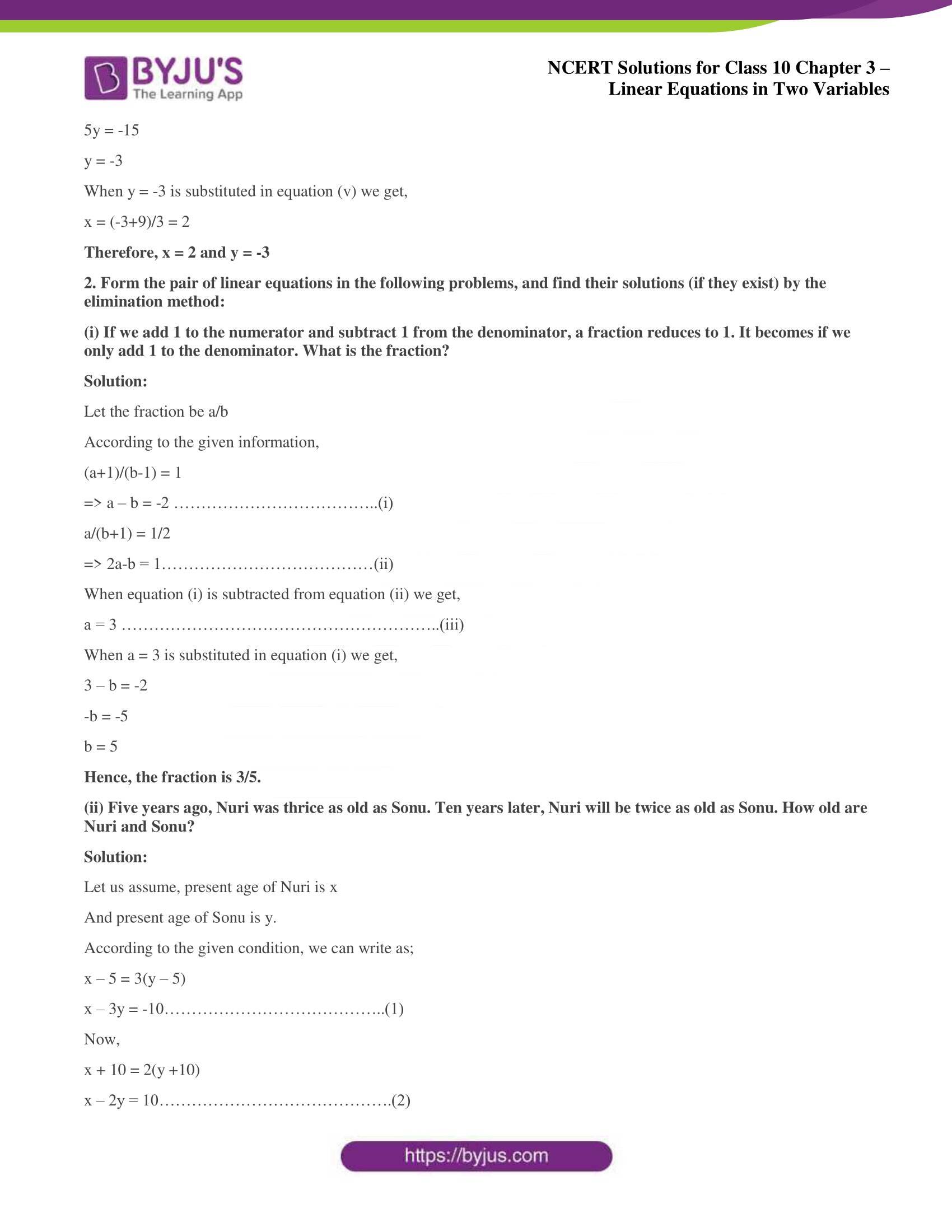 NCERT Solutions for Class 10 Chapter 3 Linear Equations in Two Variables