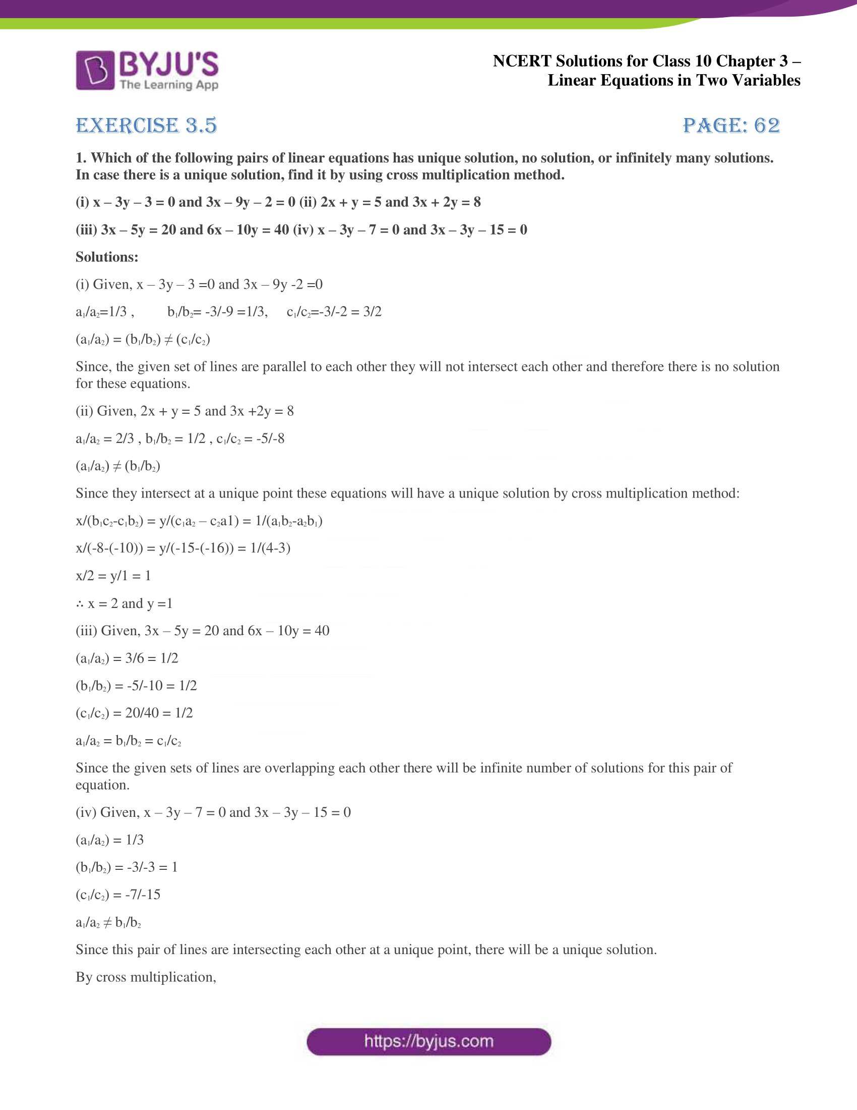 NCERT Solutions for Class 10 Chapter 3 Linear Equations in Two Variables