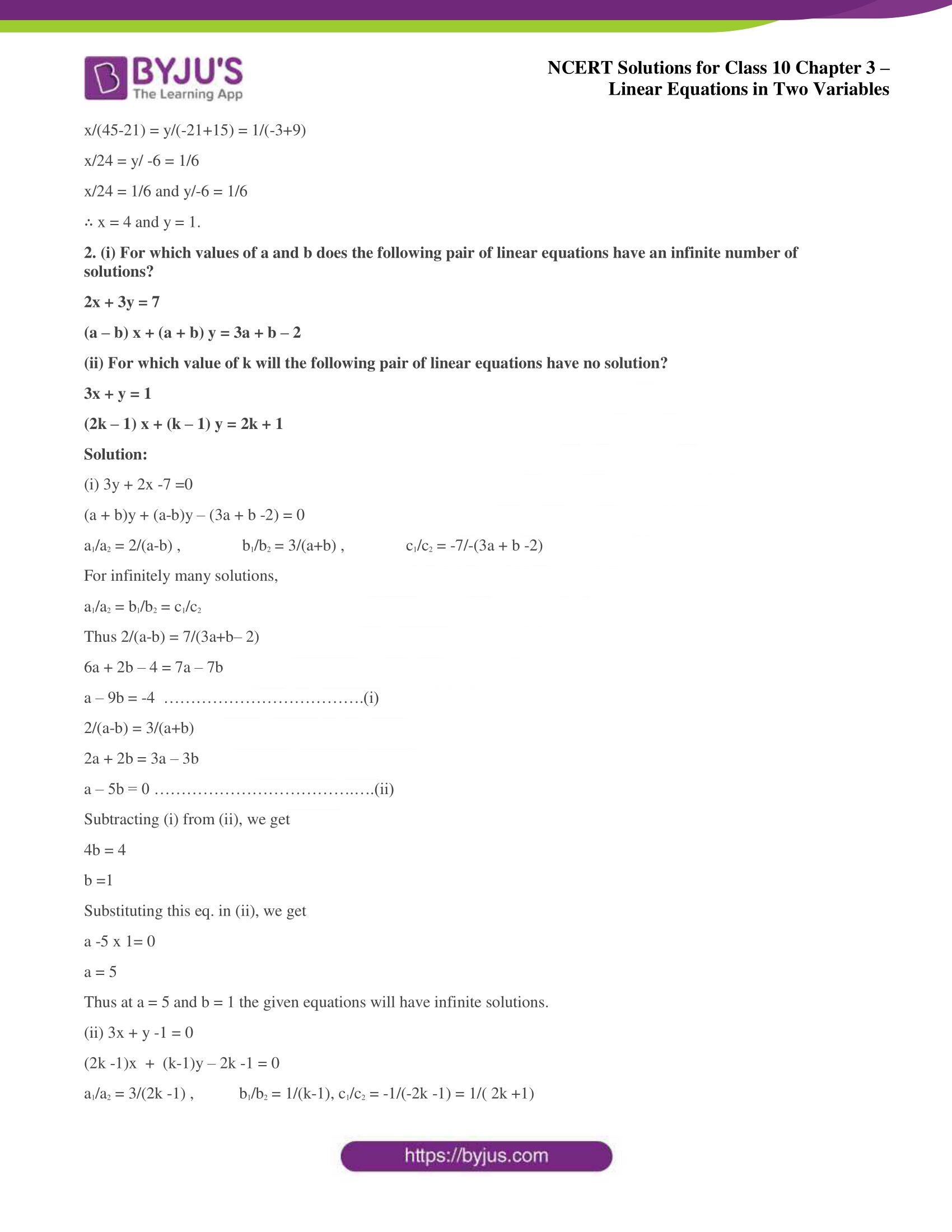 NCERT Solutions for Class 10 Chapter 3 Linear Equations in Two Variables