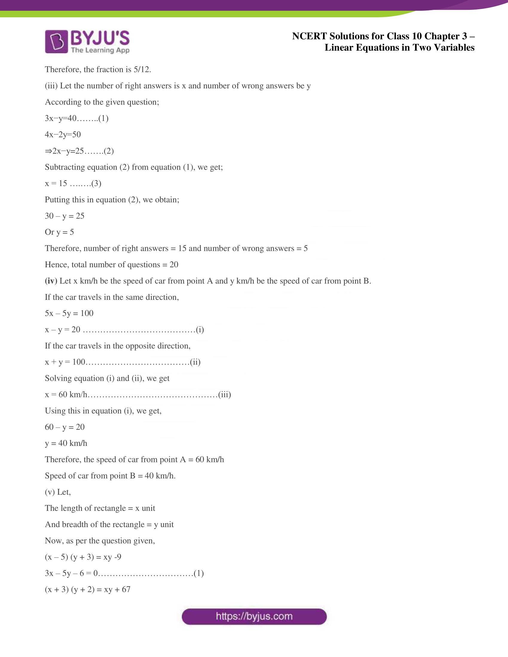 NCERT Solutions for Class 10 Chapter 3 Linear Equations in Two Variables