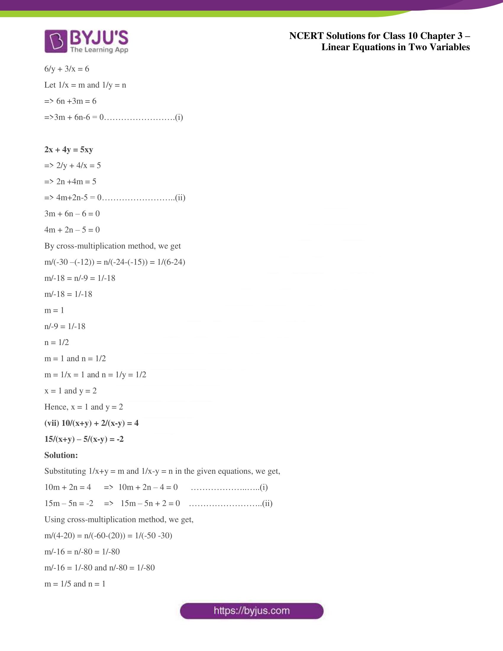 NCERT Solutions for Class 10 Chapter 3 Linear Equations in Two Variables