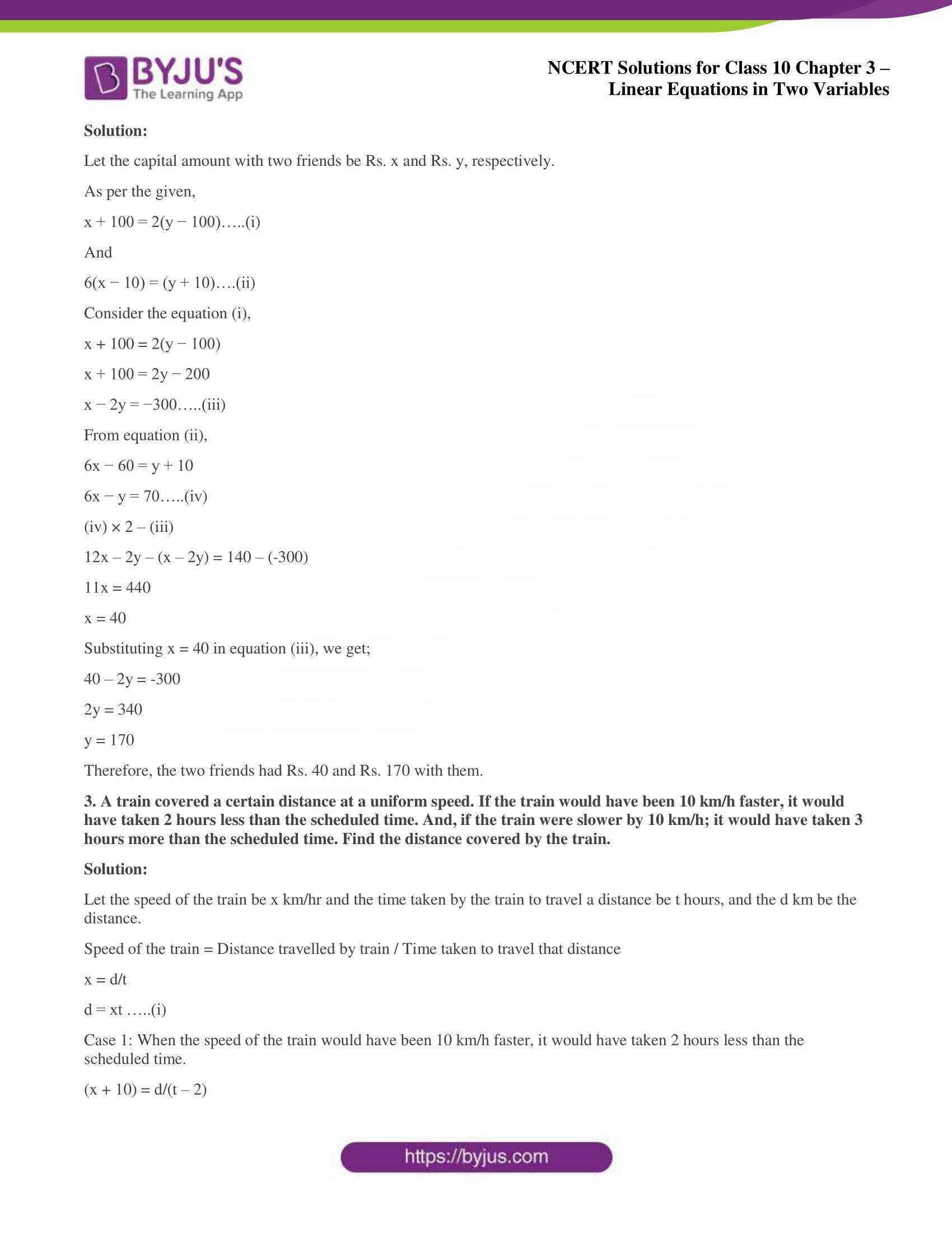 NCERT Solutions for Class 10 Chapter 3 Linear Equations in Two Variables