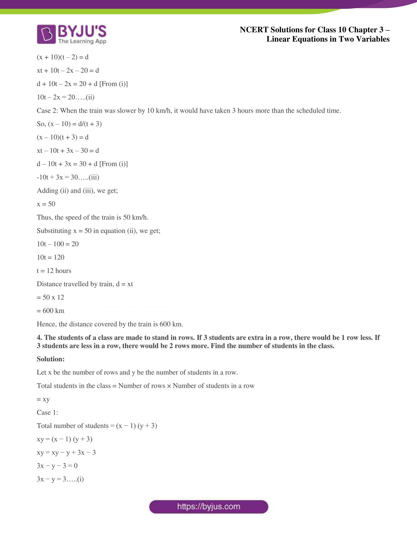 NCERT Solutions for Class 10 Chapter 3 Linear Equations in Two Variables