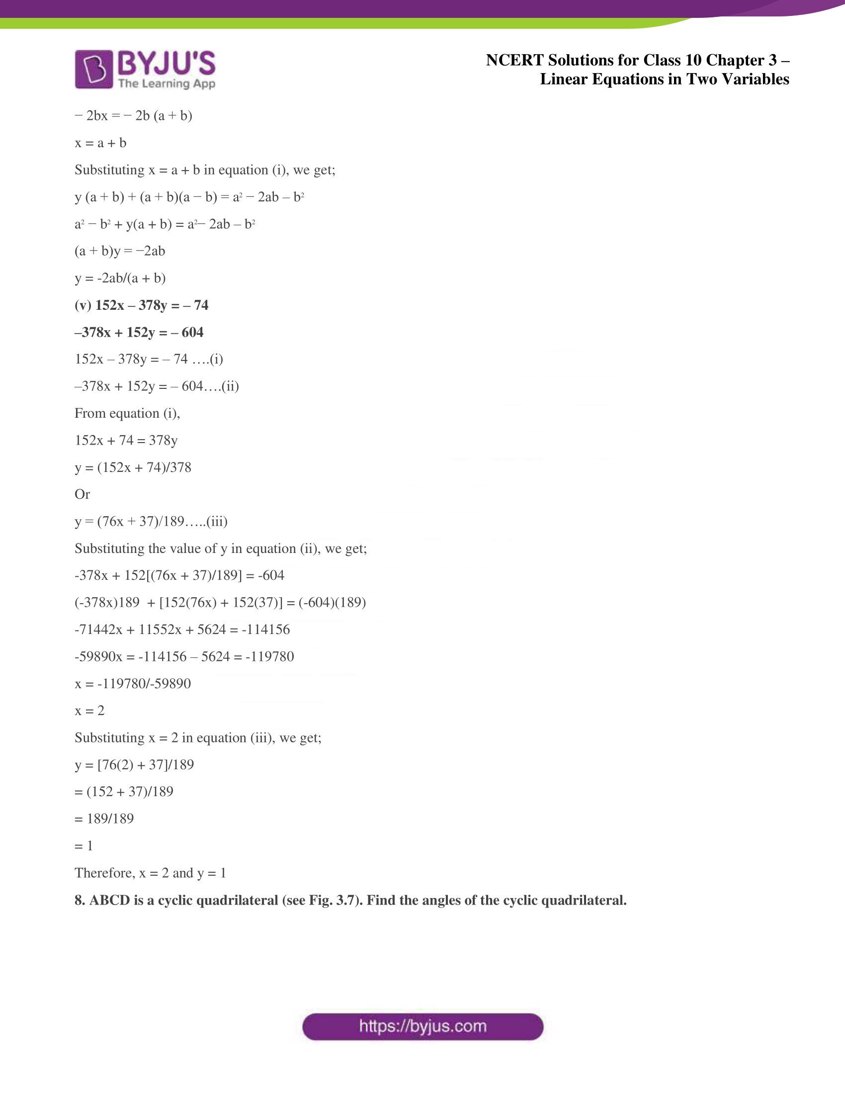 NCERT Solutions for Class 10 Chapter 3 Linear Equations in Two Variables