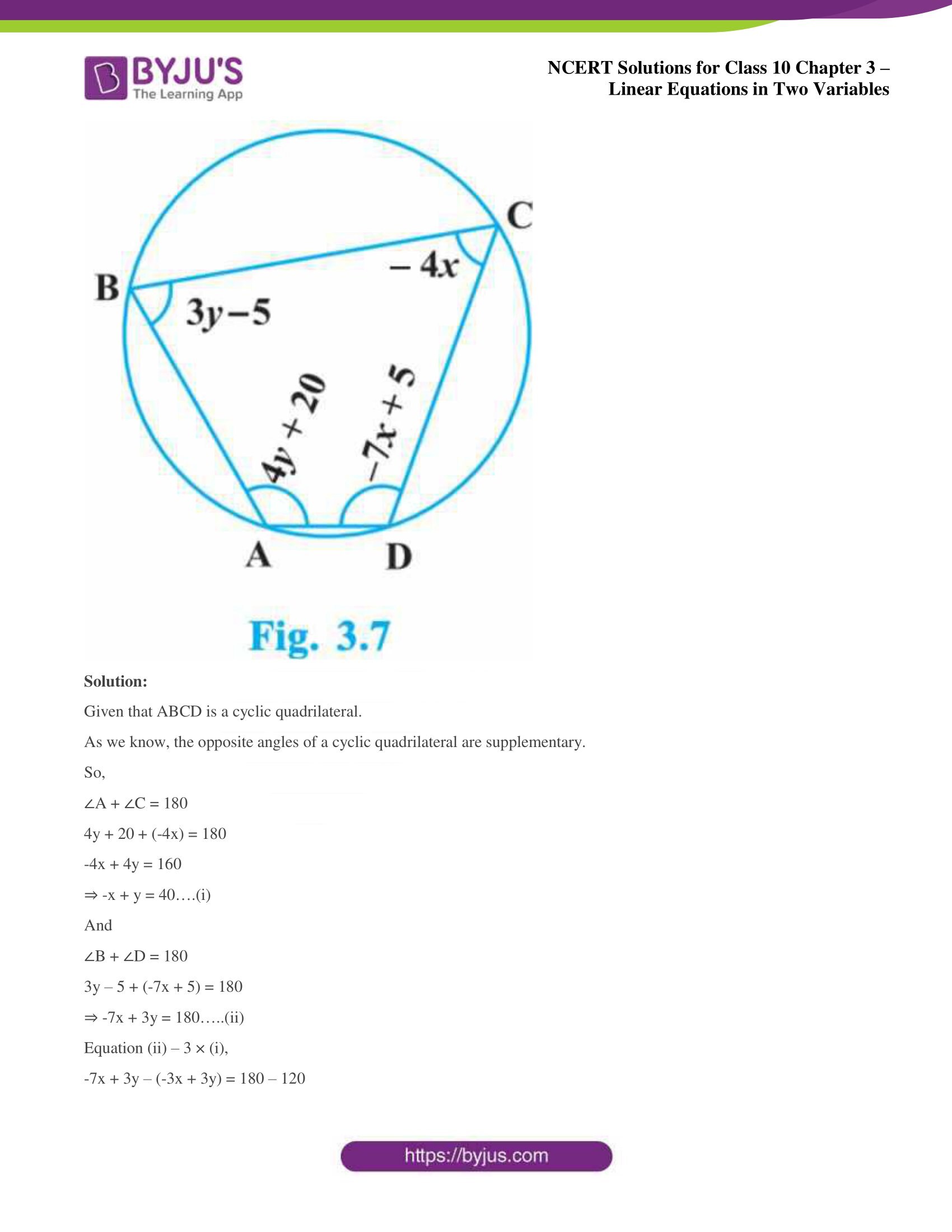 NCERT Solutions for Class 10 Chapter 3 Linear Equations in Two Variables