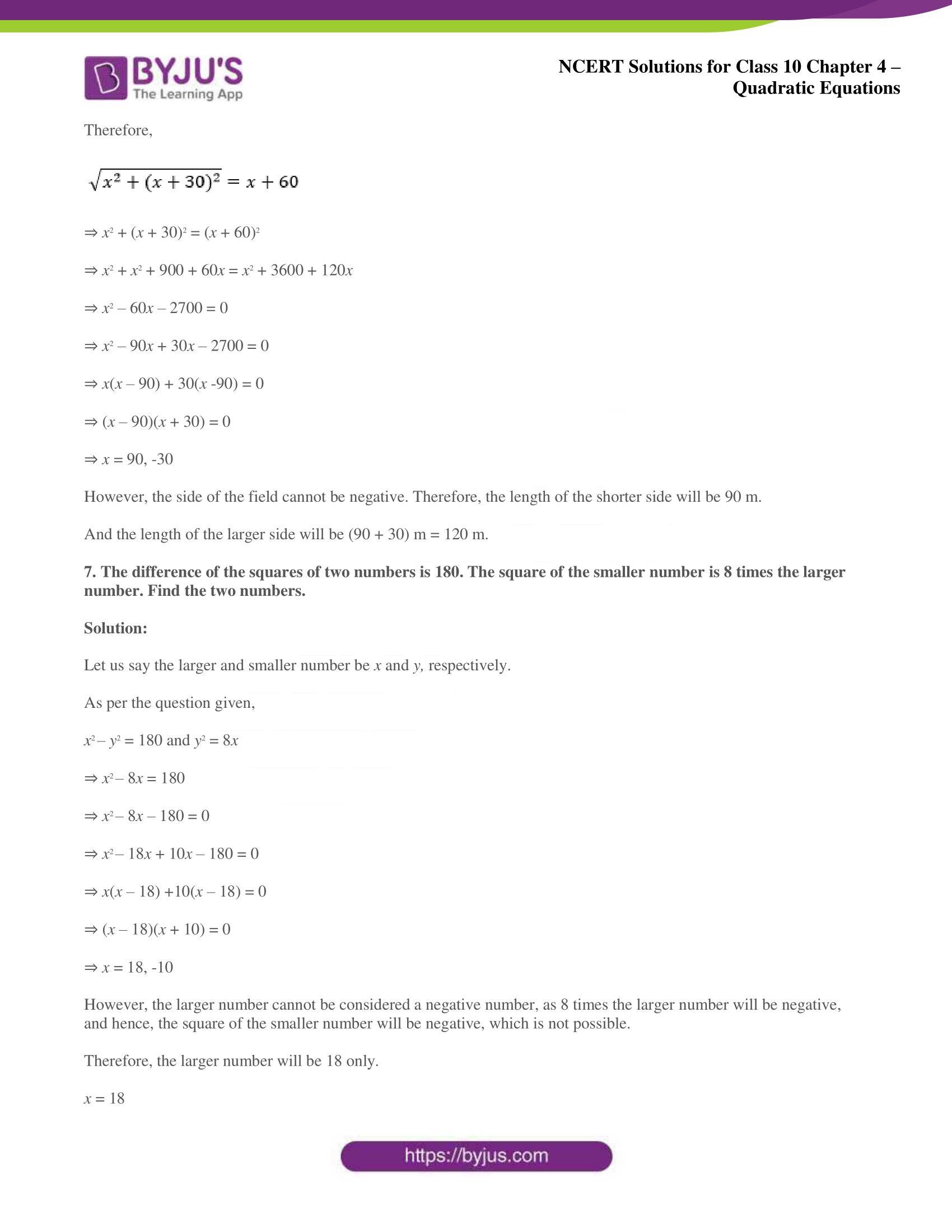 NCERT Solutions for Class 10 Maths Chapter 4 Quadratic Equations