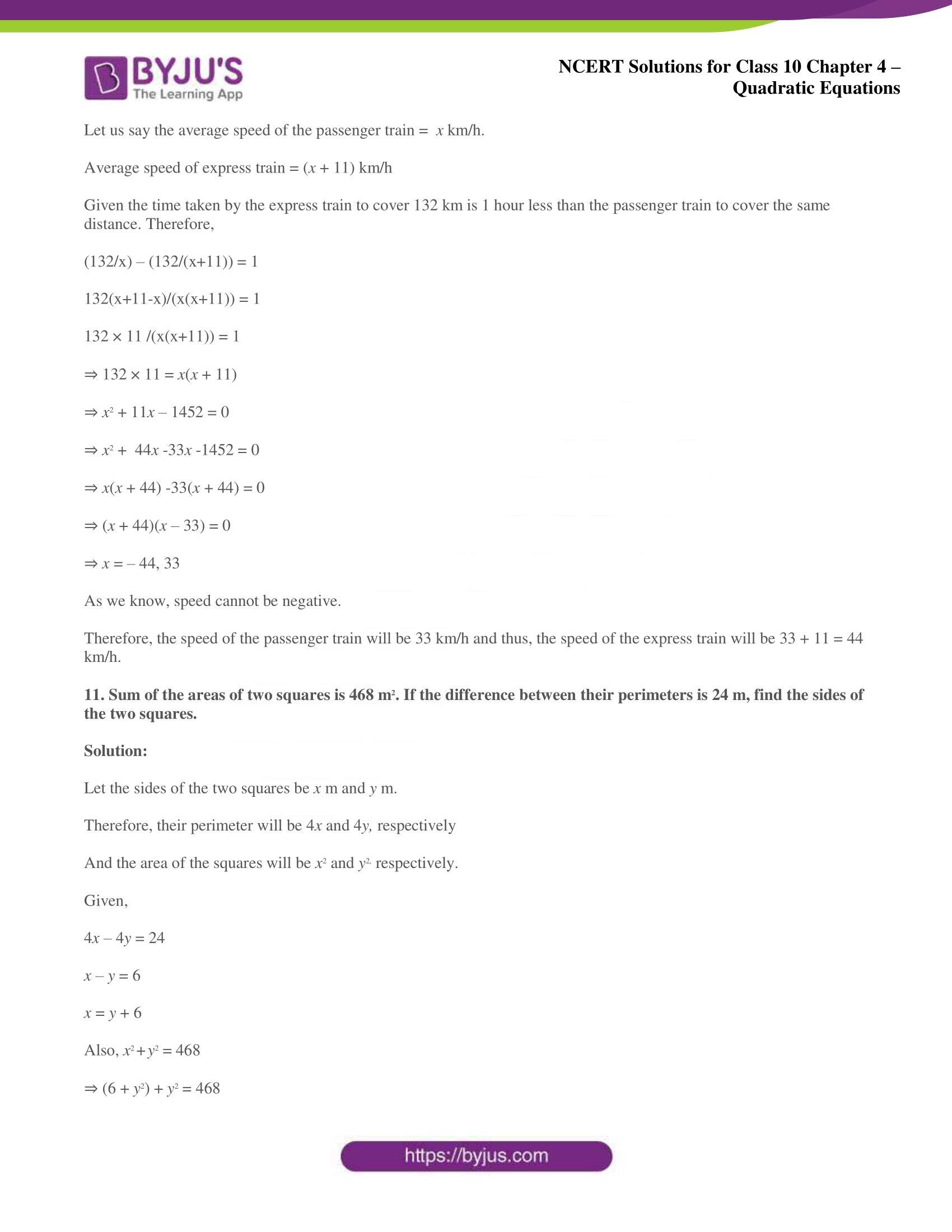 NCERT Solutions for Class 10 Maths Chapter 4 Quadratic Equations