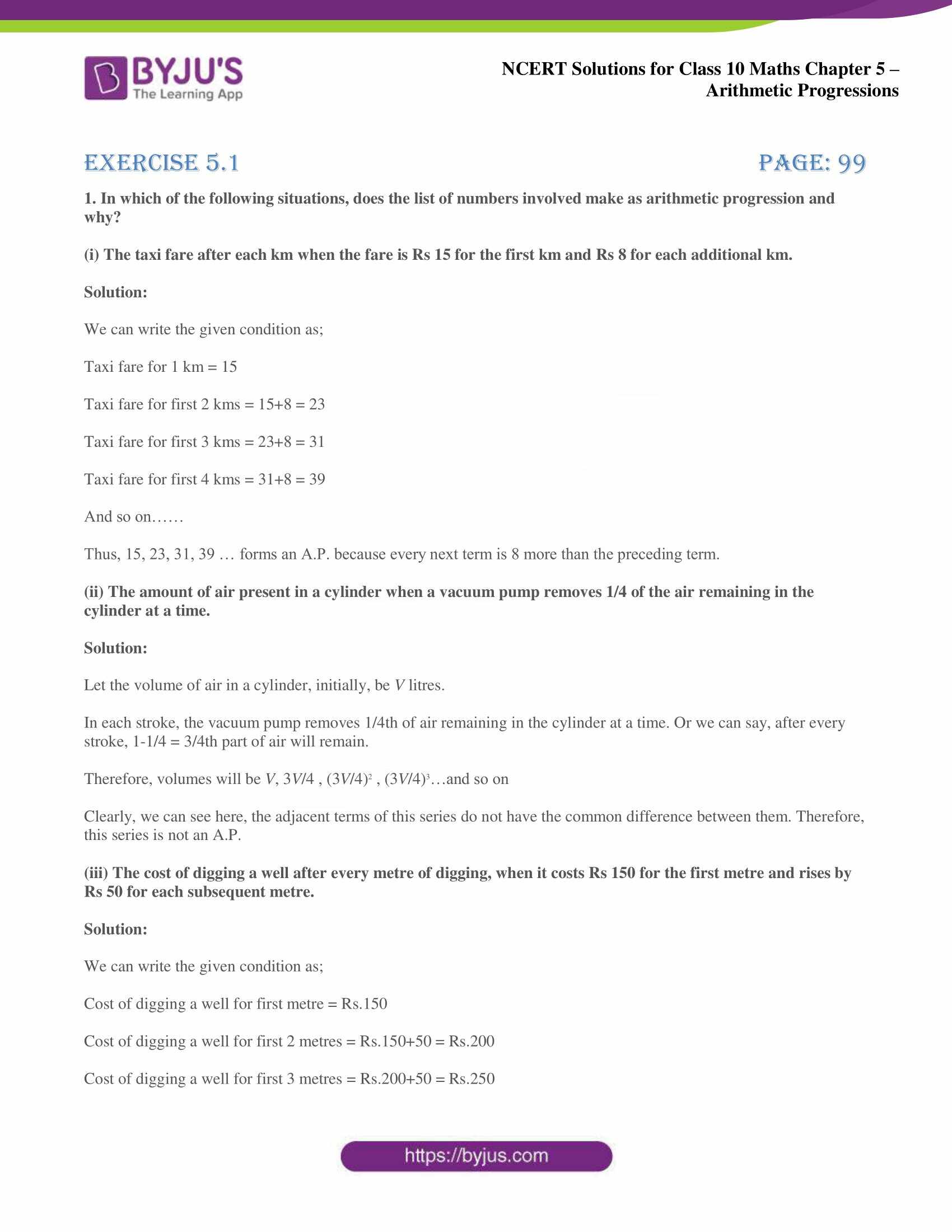 NCERT solutions for Class 10 Maths chapter 5 Arithmetic Progression