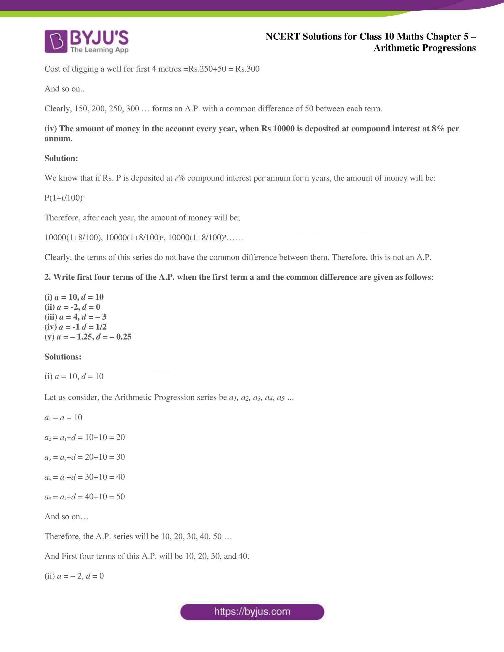 NCERT solutions for Class 10 Maths chapter 5 Arithmetic Progression