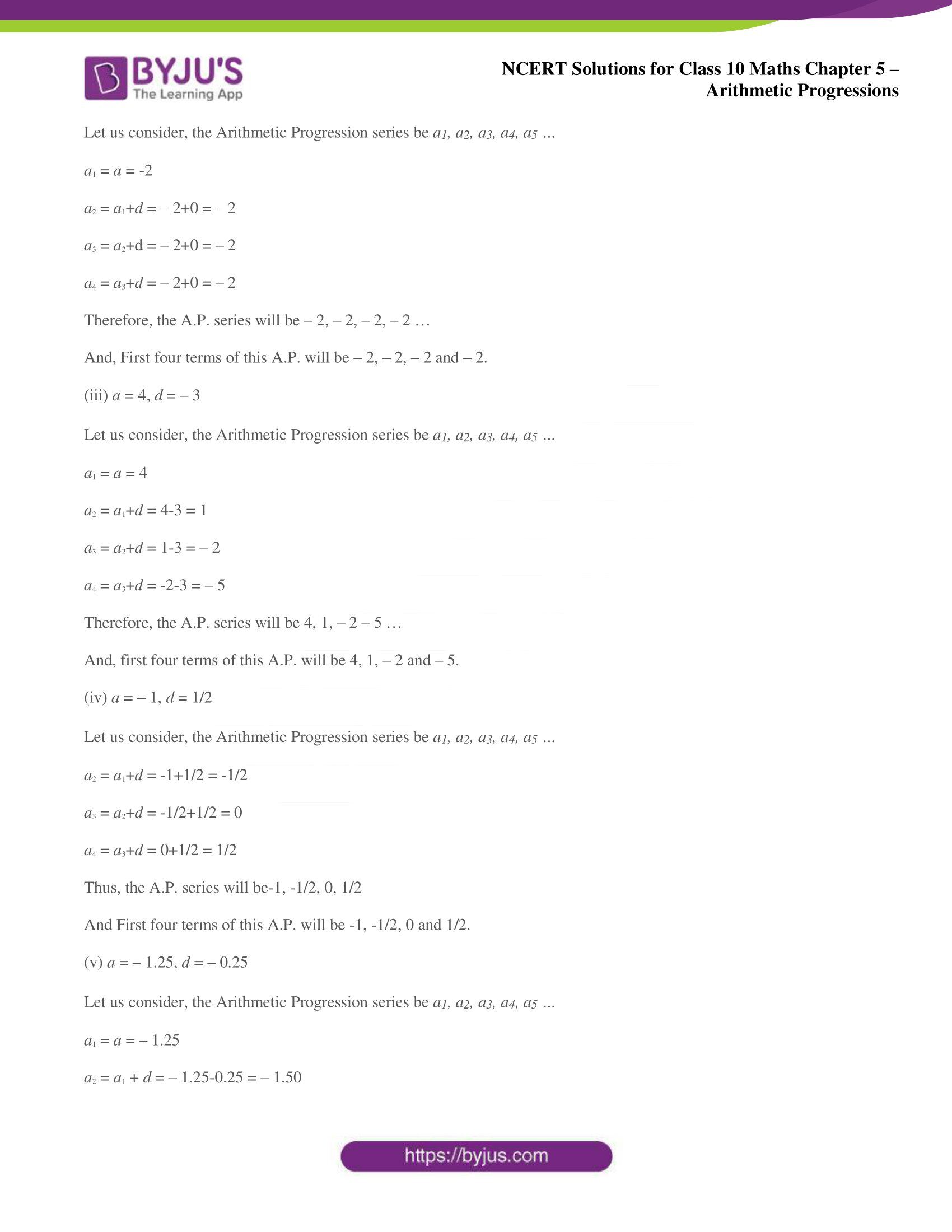 NCERT solutions for Class 10 Maths chapter 5 Arithmetic Progression