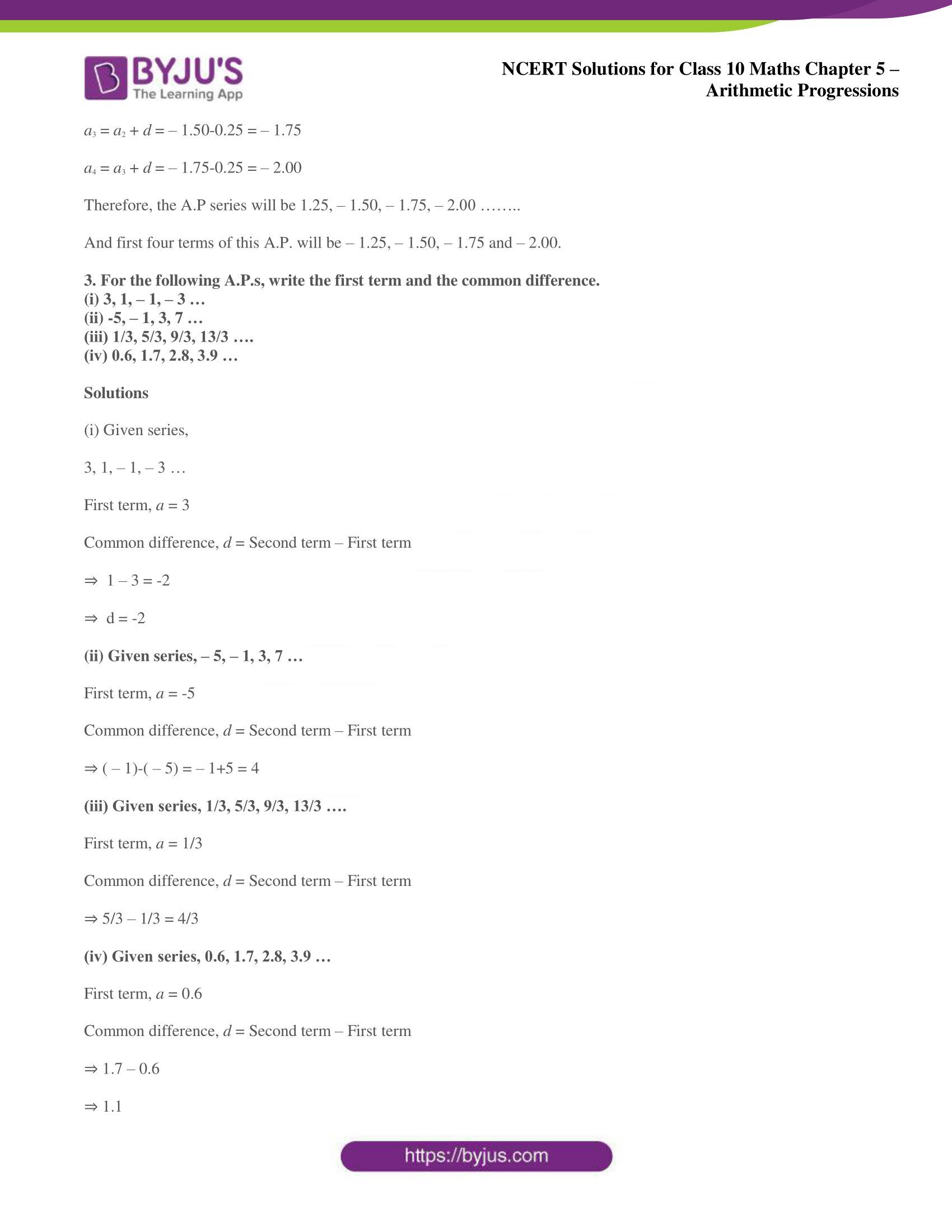 NCERT solutions for Class 10 Maths chapter 5 Arithmetic Progression