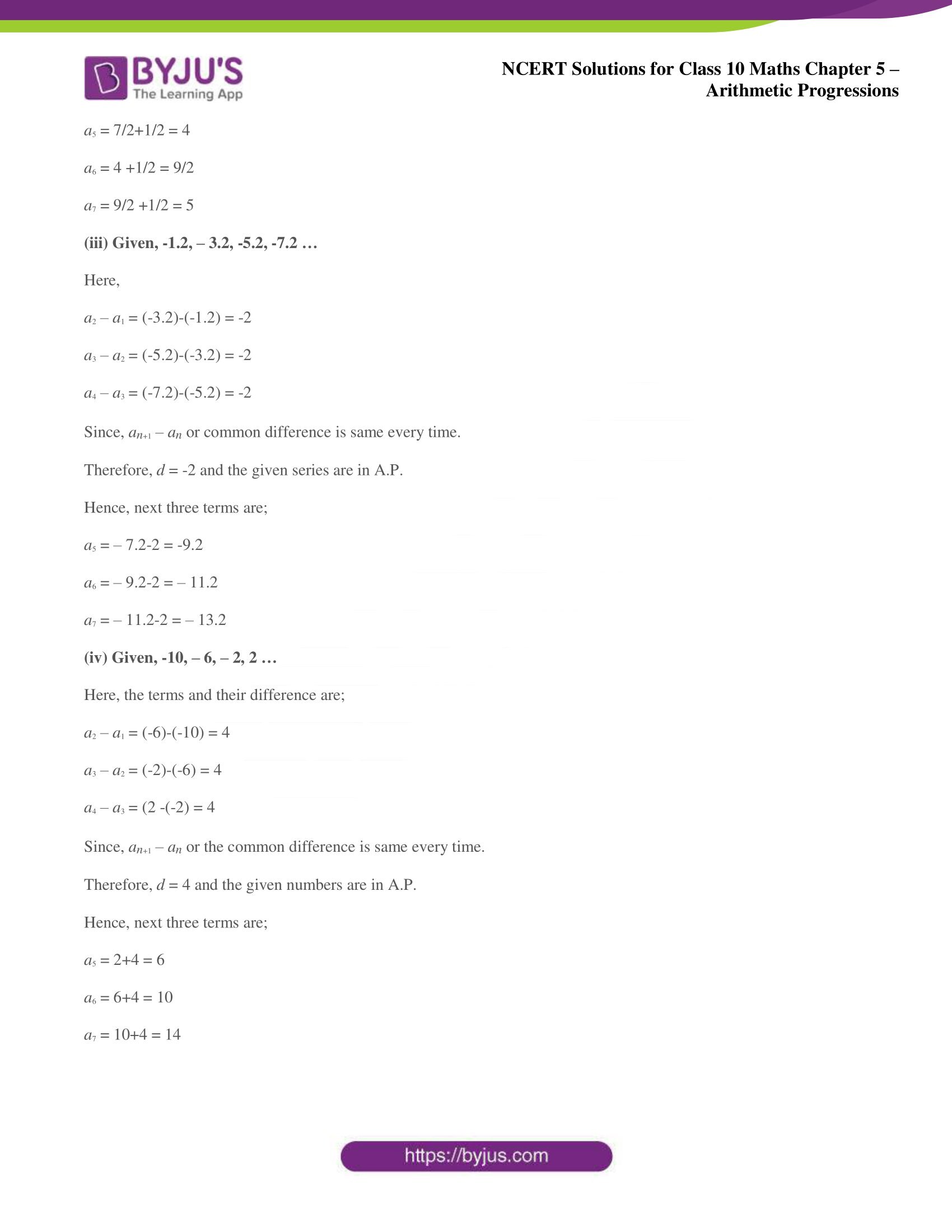 NCERT solutions for Class 10 Maths chapter 5 Arithmetic Progression