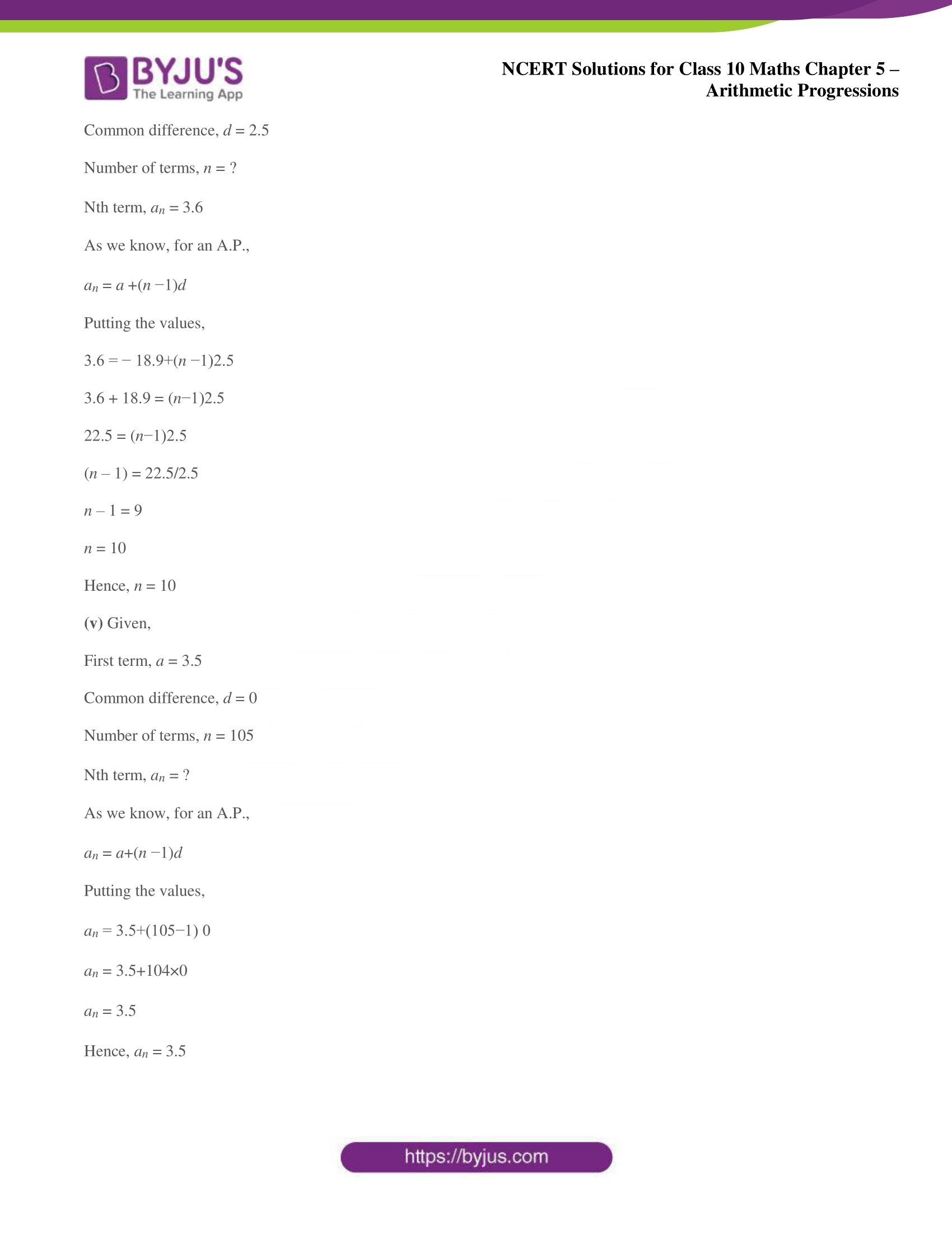 NCERT solutions for Class 10 Maths chapter 5 Arithmetic Progression