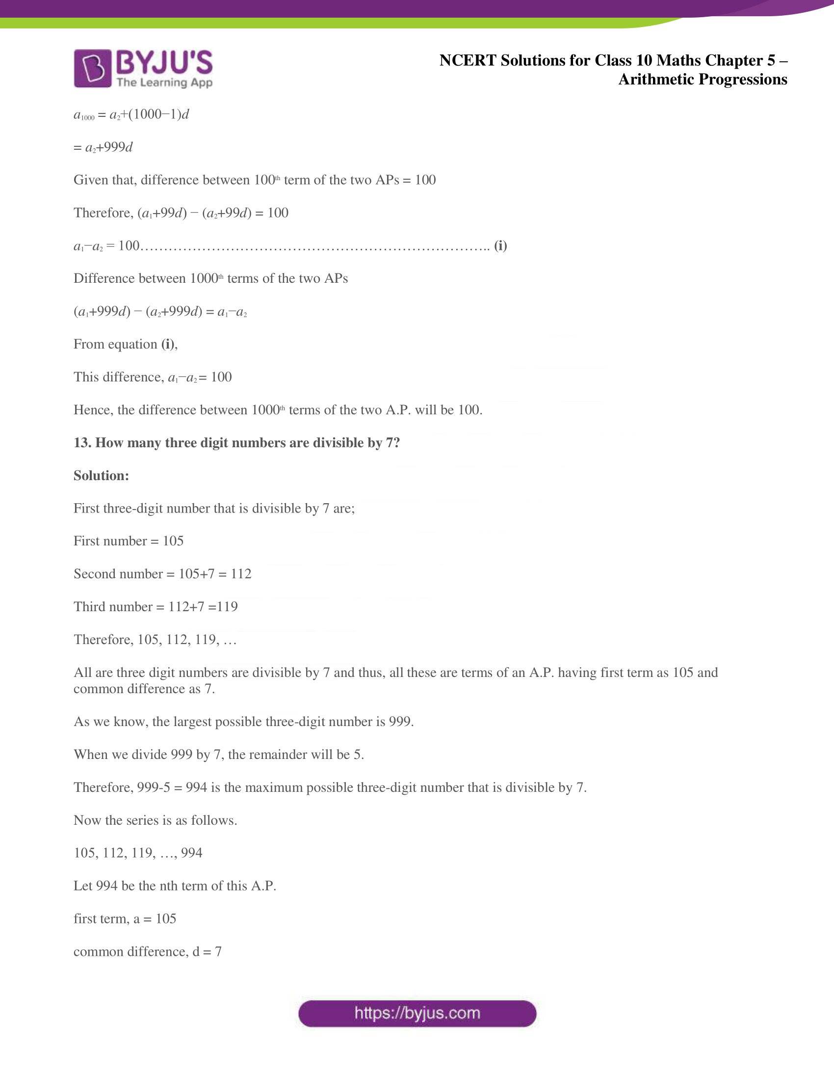 NCERT solutions for Class 10 Maths chapter 5 Arithmetic Progression