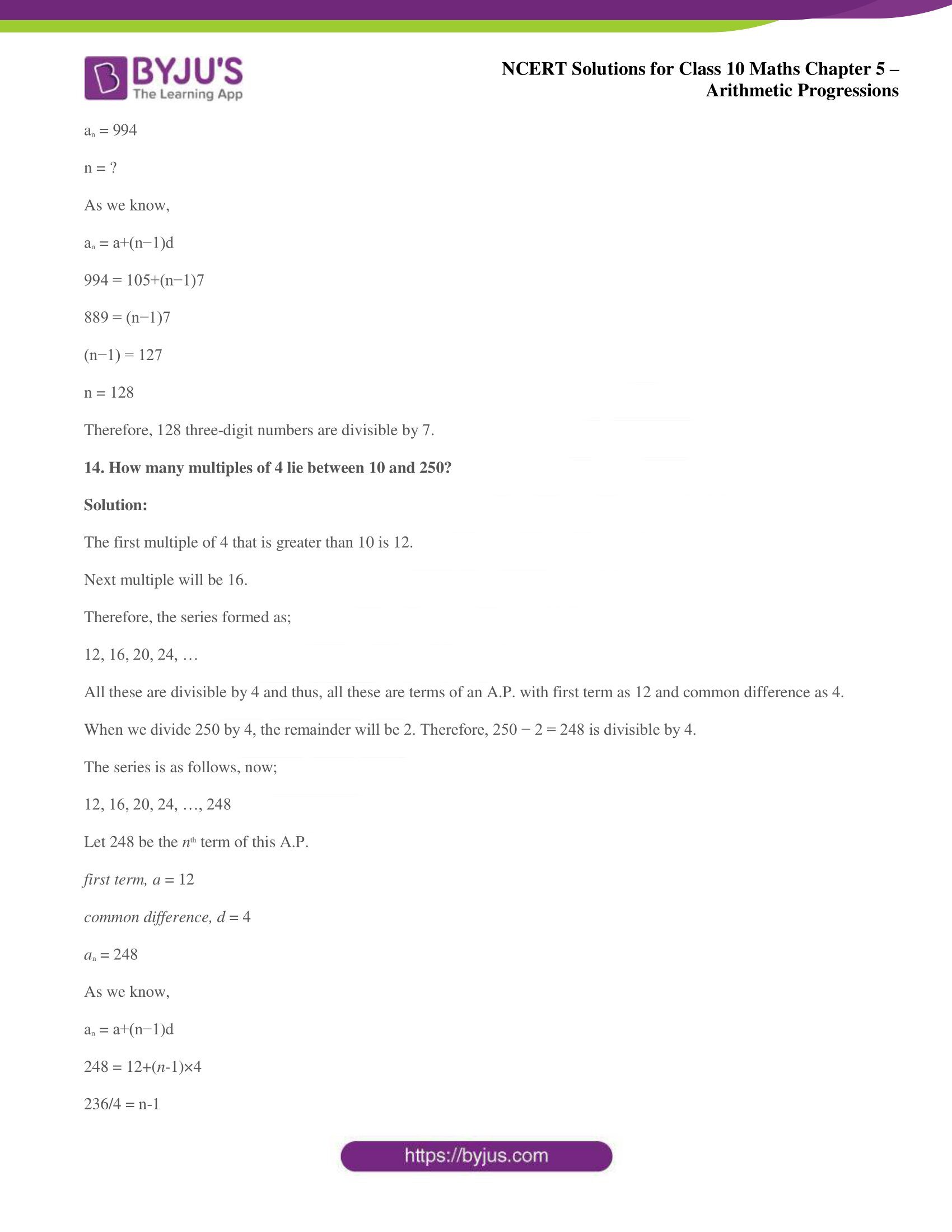 NCERT solutions for Class 10 Maths chapter 5 Arithmetic Progression